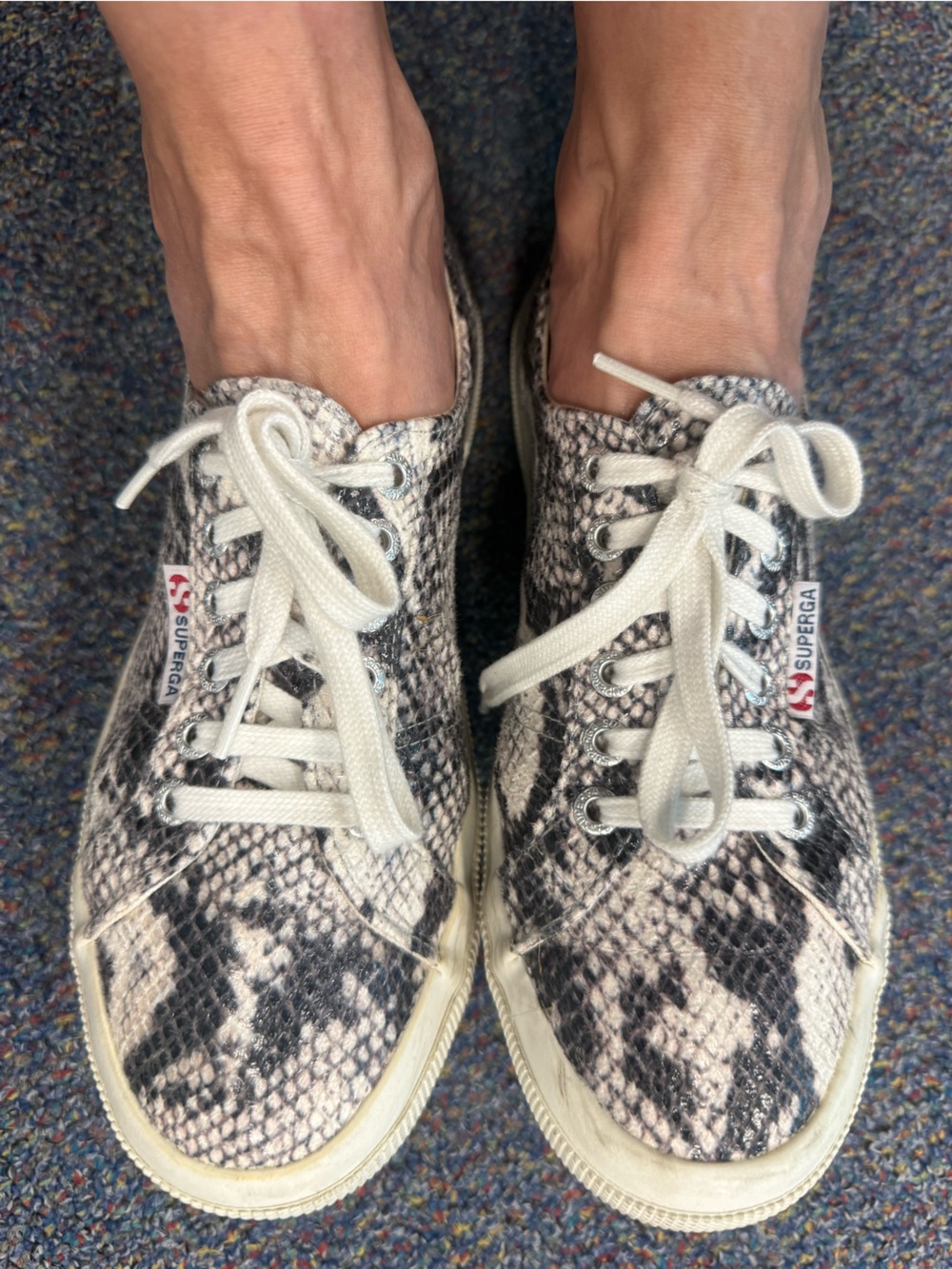Superga Low-Top Sneakers in Beige and Black Snake Print